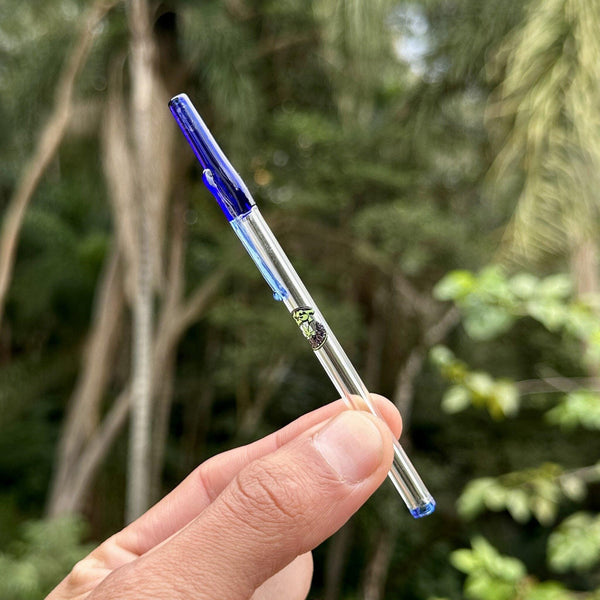 Piteira de vidro caneta azul