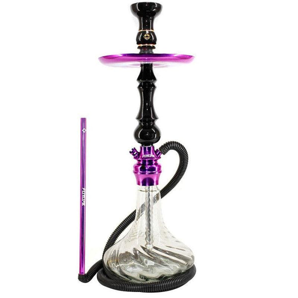 Narguile Amazon Future Preto Metal Roxo Vaso Transparente Rigado