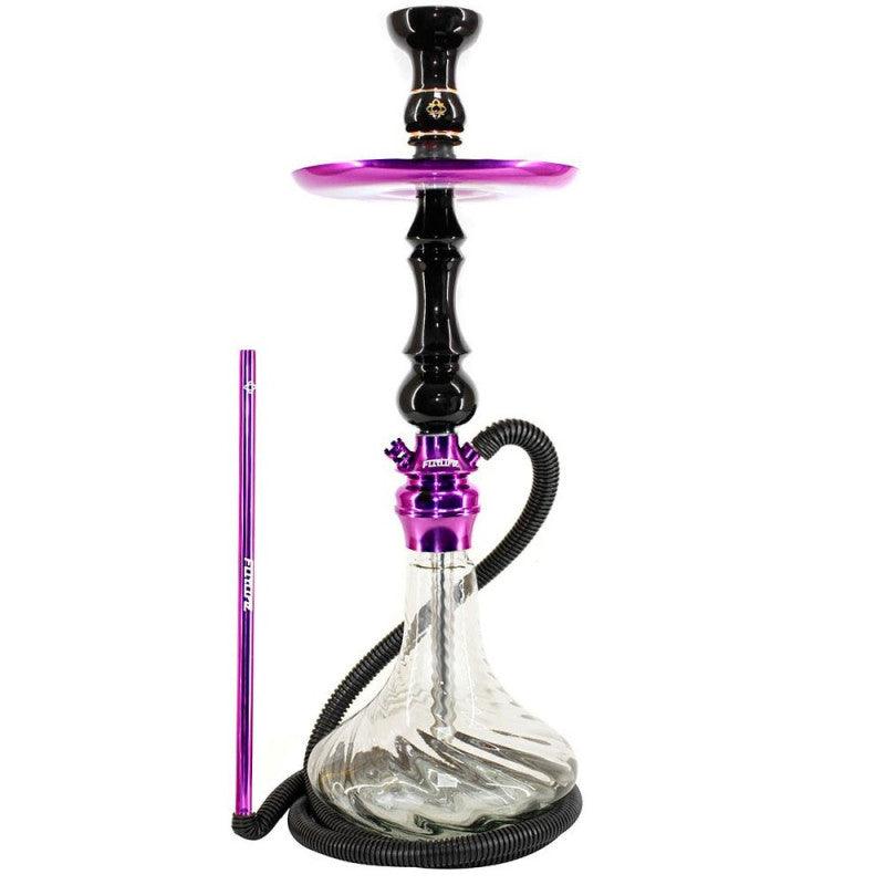 Narguile Amazon Future Preto Metal Roxo Vaso Transparente Rigado