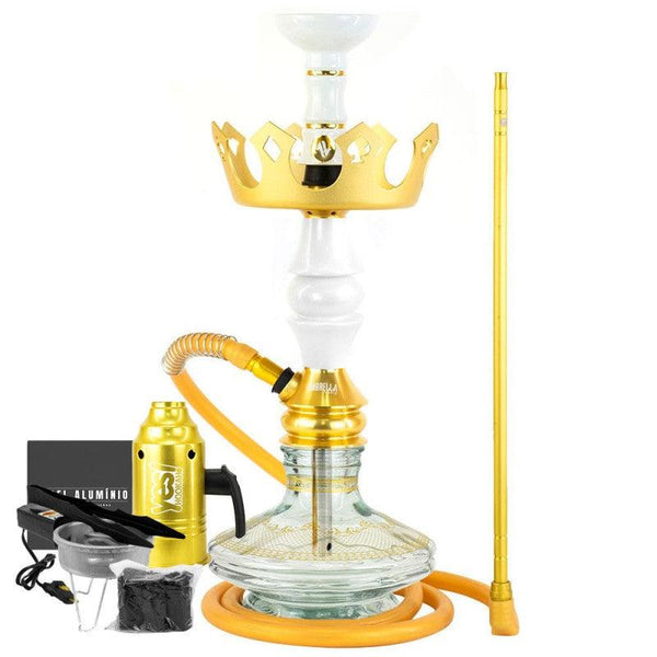 Narguile Marajah Umbrella Nano Branco Metal Dourado Vaso Brisas Prato Coroa Pequeno Rosh Alusi Take Gold Completo