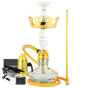 Narguile Marajah Umbrella Nano Branco Metal Dourado Vaso Brisas Prato Coroa Pequeno Rosh Alusi Take Gold Completo