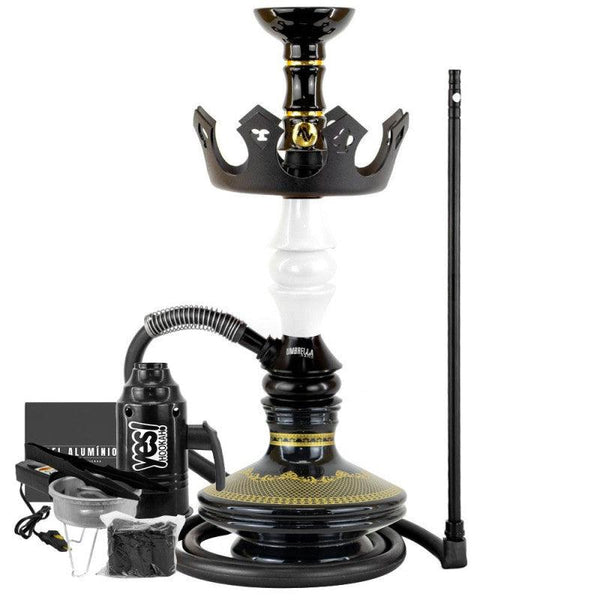 Narguile Marajah Umbrella Nano Branco Metal Preto Vaso Brisas Prato Coroa Pequeno Rosh Alusi Take Gold Completo