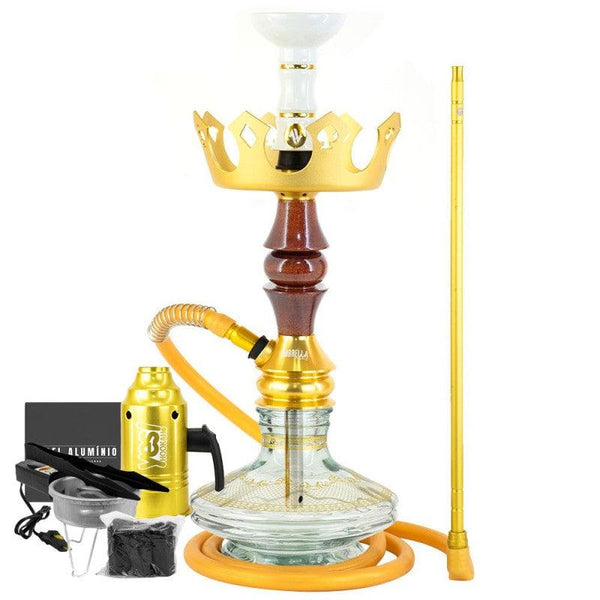 Narguile Marajah Umbrella Nano Marrom Metal Dourado Vaso Brisas Prato Coroa Pequeno Rosh Alusi Take Gold Completo