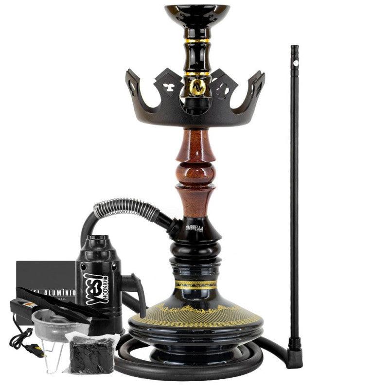 Narguile Marajah Umbrella Nano Marrom Metal Preto Vaso Brisas Prato Coroa Pequeno Rosh Alusi Take Gold Completo