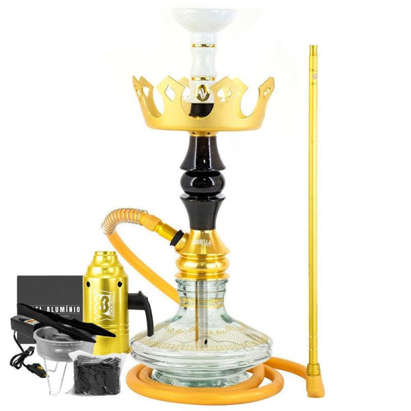Narguile Marajah Umbrella Nano Preto Metal Dourado Vaso Brisas Prato Coroa Pequeno Rosh Alusi Take Gold Completo