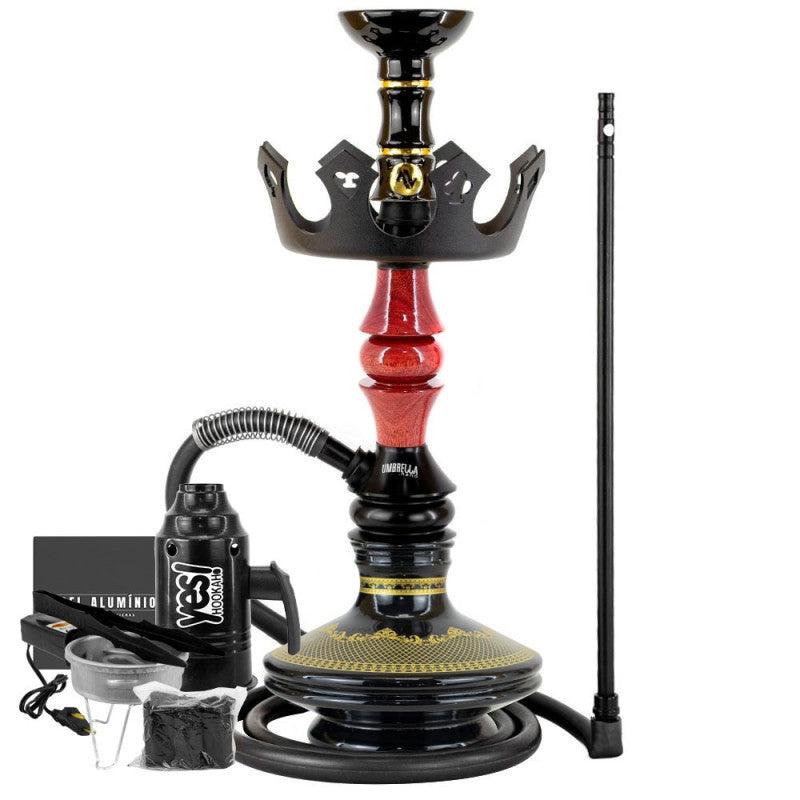 Narguile Marajah Umbrella Nano Red Metal Preto Vaso Brisas Prato Coroa Pequeno Rosh Alusi Take Gold Completo