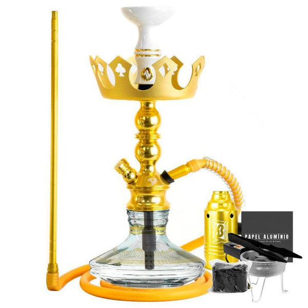 Narguile Pequeno Zeus Single Dourado Vaso Brisas Genie Prato Coroa Piteira ArguileBr Silicone Rosh Alusi Kiso Completo