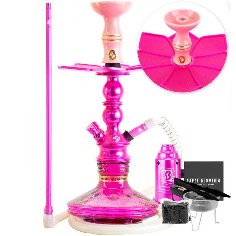 Narguile Pequeno Zeus Single Rosa Vaso Brisas Genie Prato Flush Piteira ArguileBr Silicone Rosh Alusi Kiso Completo