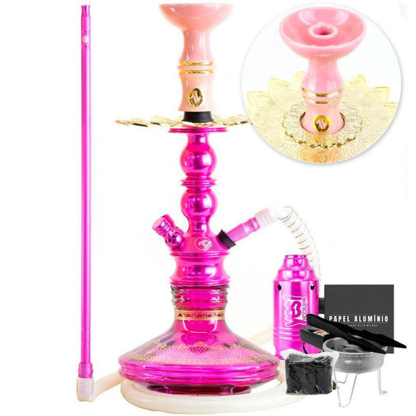 Narguile Pequeno Zeus Single Rosa Vaso Brisas Genie Prato Alusi Piteira ArguileBr Silicone Rosh Alusi Kiso Completo