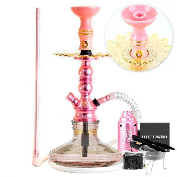 Narguile Pequeno Zeus Single Rose Brilho Vaso Brisas Genie Prato Alusi Piteira ArguileBr Silicone Rosh Alusi Kiso Completo