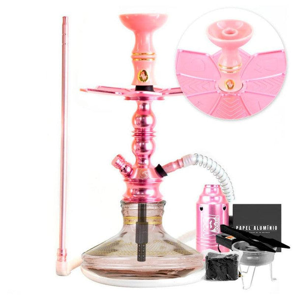 Narguile Pequeno Zeus Single Rose Brilho Vaso Brisas Genie Prato Flush Piteira ArguileBr Silicone Rosh Alusi Kiso Completo