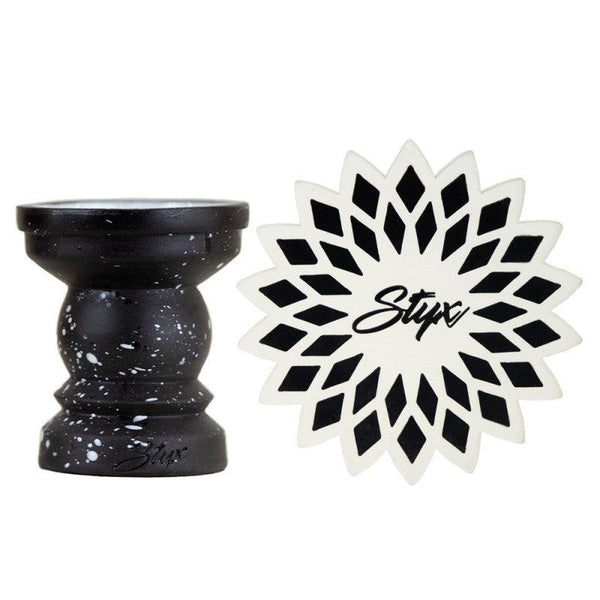 Rosh Narguile Styx Barro Preto STX Branco Preto + Tapete Para Rosh Styx