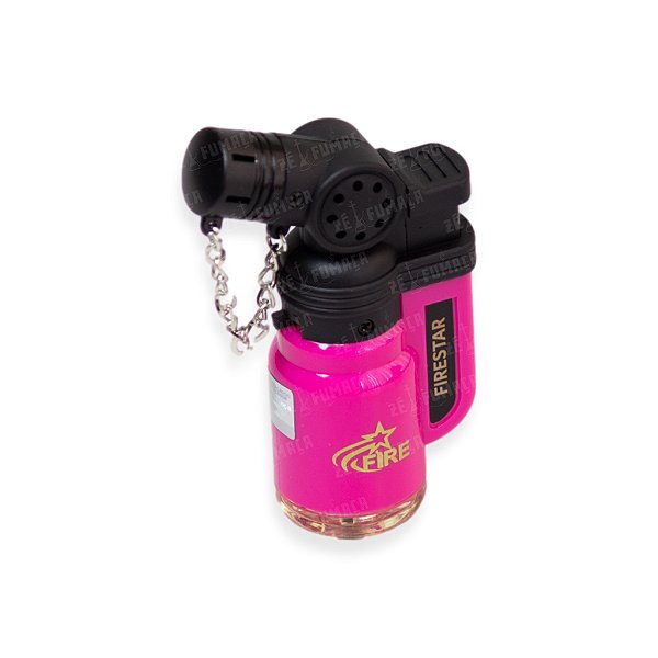 Isqueiro Maçarico Firestar Curvado (1 Chama)  - Rosa Sólido